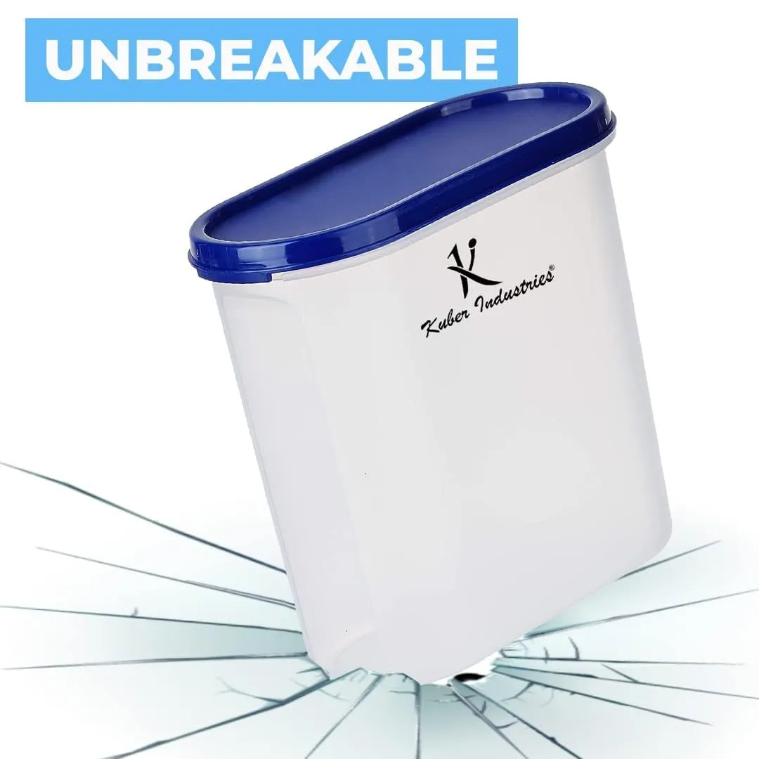Kuber Industries Plastic Storage Containers With Lid I Set of 4, 1600 ml|Airtight, Stackable, Spill-proof, Travel-friendly|Transparent with Blue Lid|For Dry & Wet Foods, Cereals, Dryfruits (Pack Of 6)