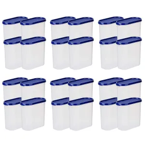 Kuber Industries Plastic Storage Containers With Lid I Set of 4, 1600 ml|Airtight, Stackable, Spill-proof, Travel-friendly|Transparent with Blue Lid|For Dry & Wet Foods, Cereals, Dryfruits (Pack Of 6)