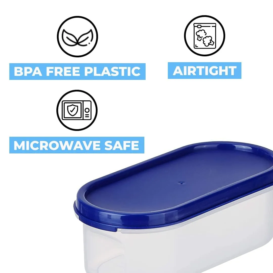 Kuber Industries Plastic Storage Containers With Lid|Set of 4, 500 ml|Airtight, Stackable, Spill-proof, Travel-friendly|Transparent with Blue Lid|For Dry & Wet Food Pickle, Spices,Dryfruits(Pack Of 2)