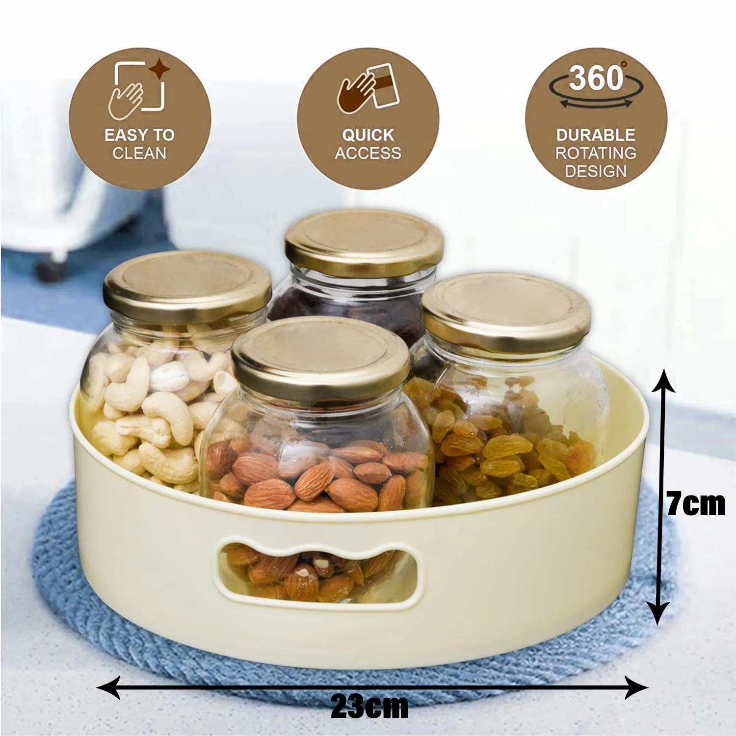 Kuber Industries Rotating Tray|Plastic 360° Rotating Lazy Susan Organizer|Rotating Bathroom Vanity Tray|Skincare Organizers|Counter Organizer (Cream)