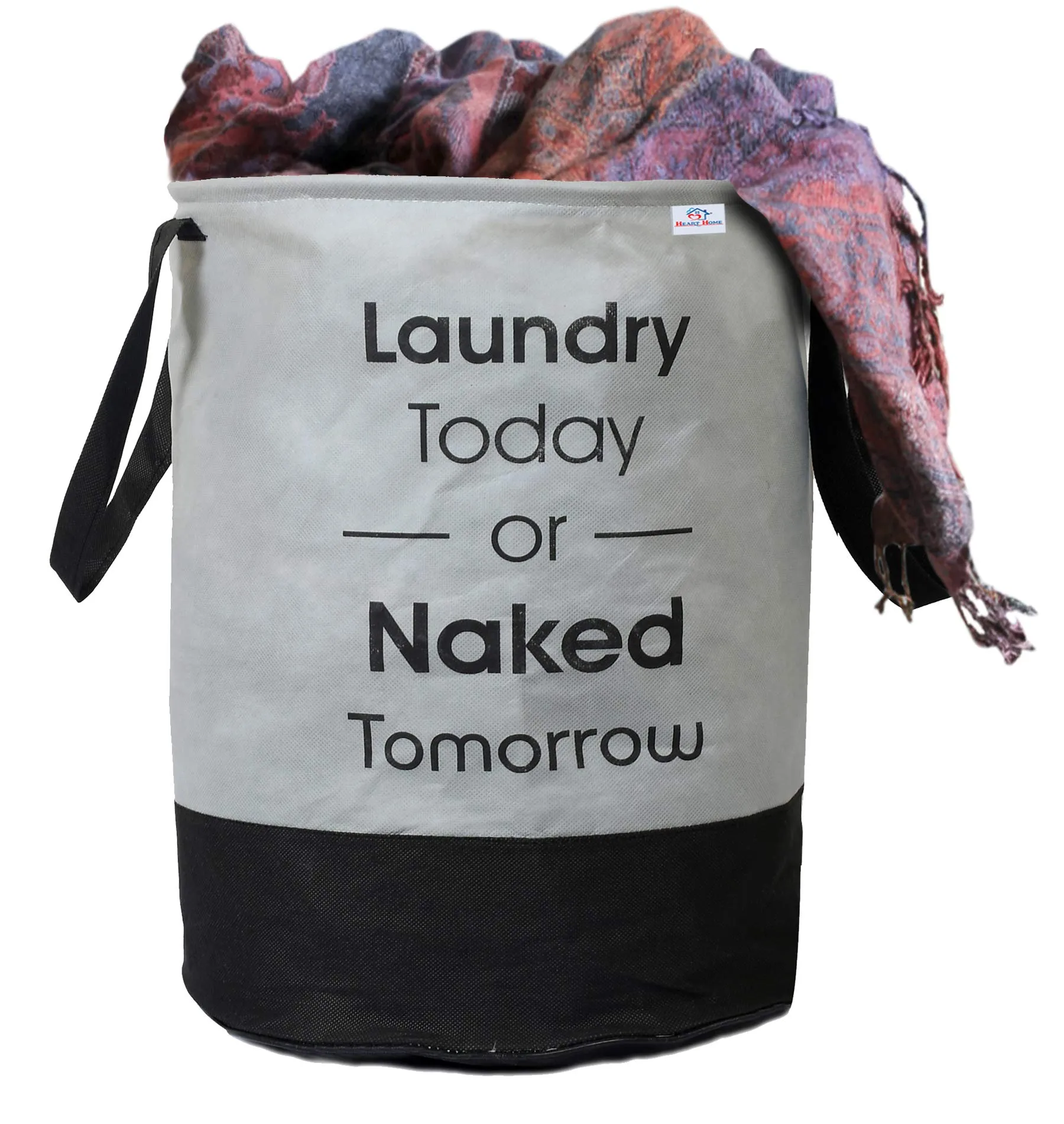 Kuber Industries Round Laundry Basket For clothes|Non Woven Laundry Bag|Foldable Toy Storage Organizer|Reinforced Handle With Sturdy Base|Capicity 45 LTR.|Pack of 2 (Grey)