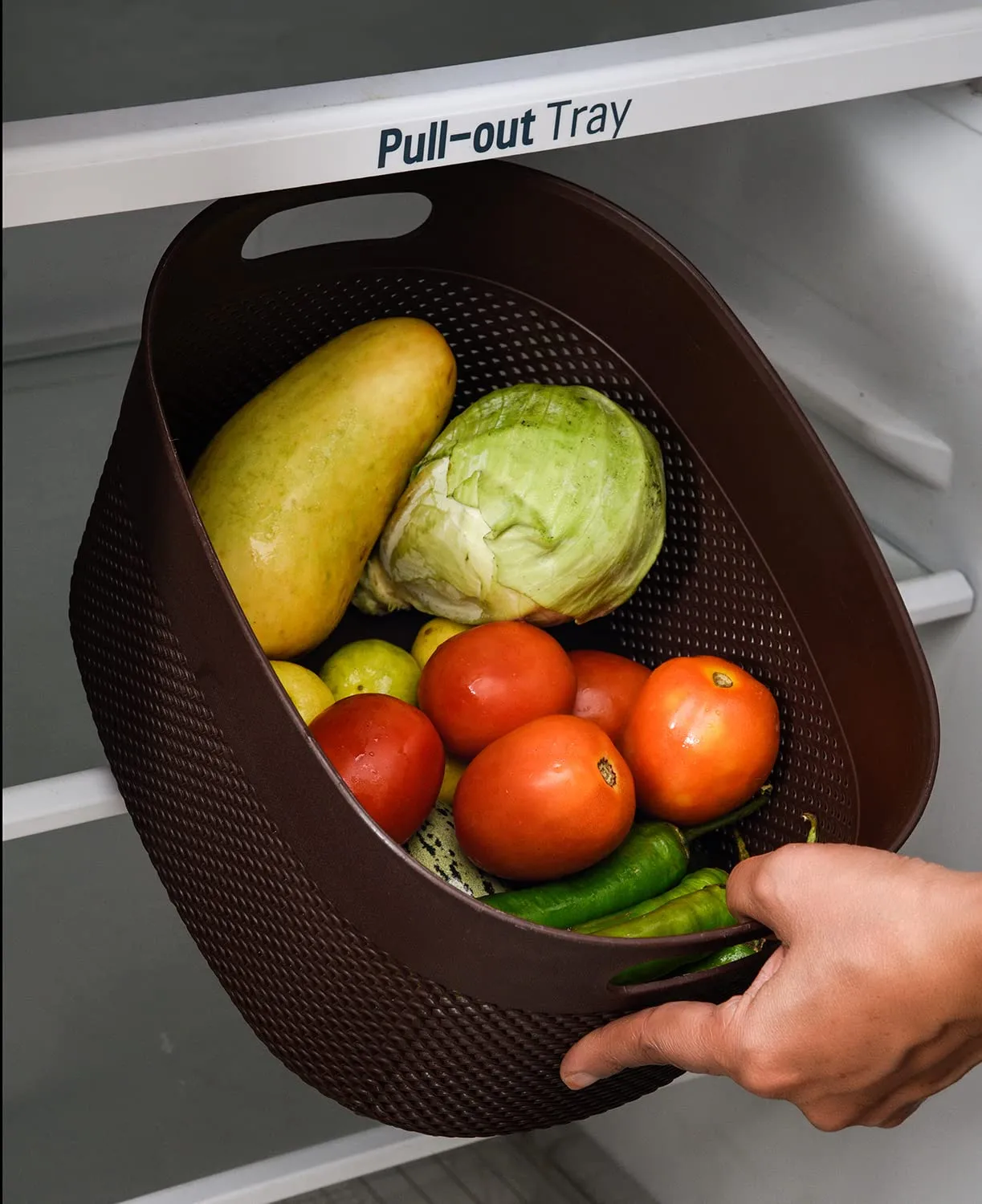 Kuber Industries Unbreakable Large Multipurpose Storage Baskets with lid|Design-Netted|Material-Plastic|Shape-Oval|Color-Brown|Pack of 2