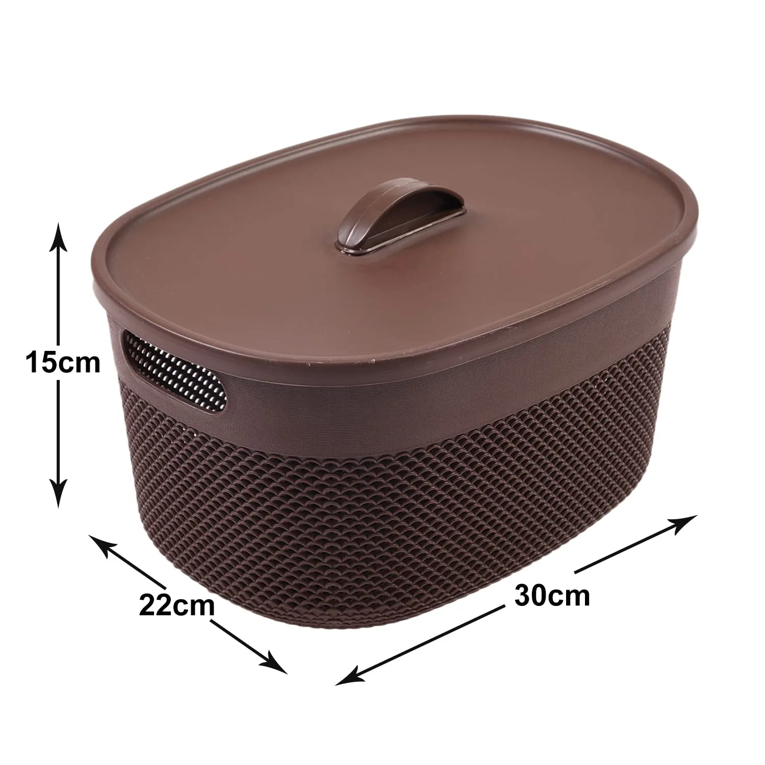 Kuber Industries Unbreakable Large Multipurpose Storage Baskets with lid|Design-Netted|Material-Plastic|Shape-Oval|Color-Brown|Pack of 2