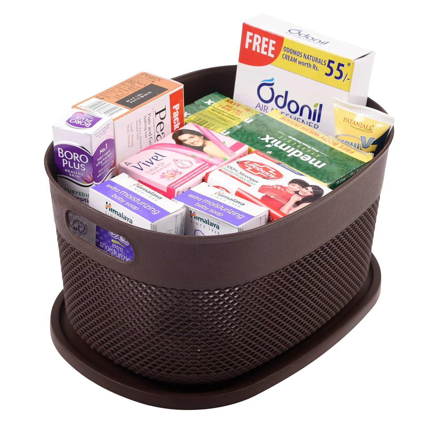 Kuber Industries Unbreakable Large Multipurpose Storage Baskets with lid|Design-Netted|Material-Plastic|Shape-Oval|Color-Brown|Pack of 2