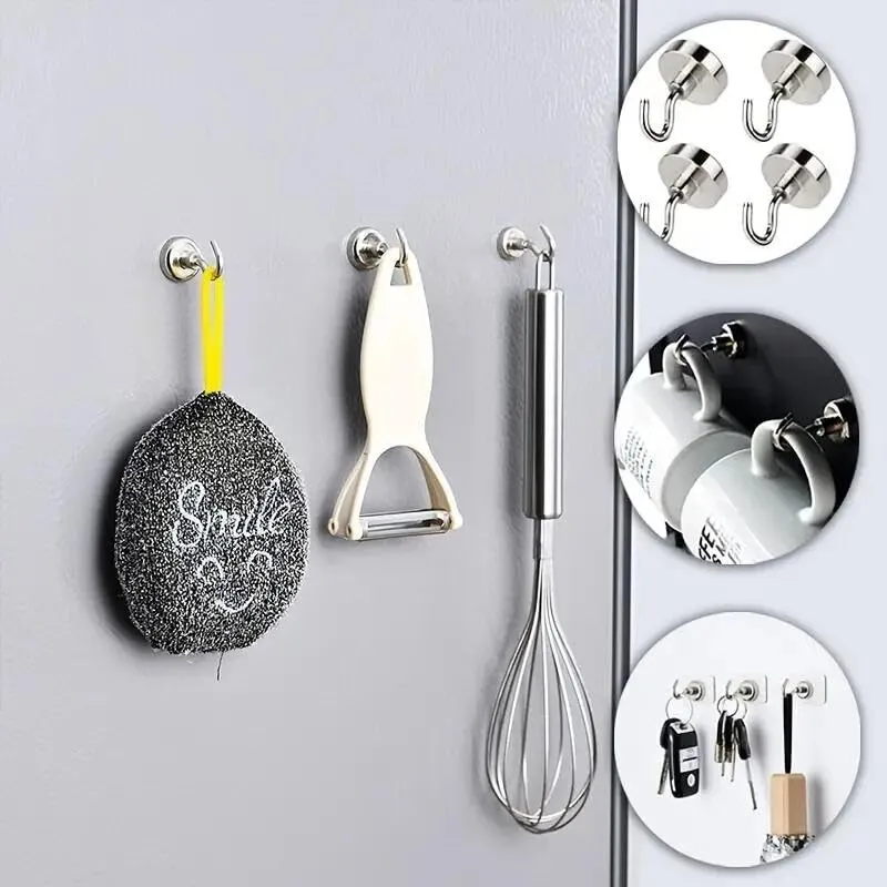 Magnetic Hooks, 8 Lbs Heavy Duty Earth Magnets with Hooks for Cruise Cabin, 8Pcs Strong Cruise Magnetic Hooks for Hanging, Metal Magnetic Hanger for Grill, Fridge, Kitchen