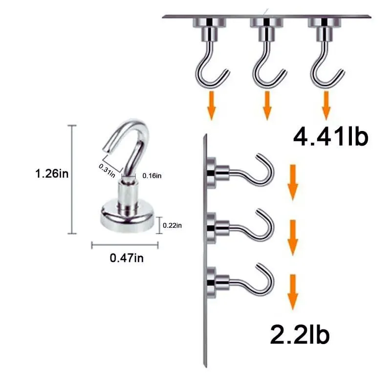 Magnetic Hooks, 8 Lbs Heavy Duty Earth Magnets with Hooks for Cruise Cabin, 8Pcs Strong Cruise Magnetic Hooks for Hanging, Metal Magnetic Hanger for Grill, Fridge, Kitchen