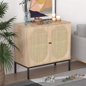 modern 63" Buffet Sideboard Cabinets, 4 Door Rattan Storage Cabinet Accent Entryway Chest Console Table Liquor Wood Cupboard for Dining Room, Living Room, Kitchen,63 X 31.5 X 15.75 Inches,Oak Color
