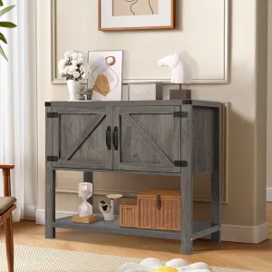 relaxed Farmhouse Coffee Bar Cabinet with Storage, Sideboard Buffet Cabinet, Storage Cabinet Accent Cabinet with for Living Dinning Room, White