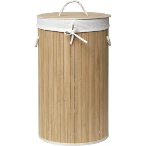 Round Foldable Laundry Basket - Bamboo/Linen Fabric