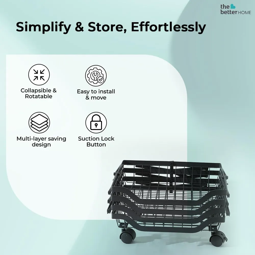 The Better Home Collapsible storage baskets Black | Stackable Kitchen Basket For Storage | Carbon Steel Collapsible Foldable Basket For Fruits And Vegetables | Rust-Resistant | Unbreakable (4 layer)