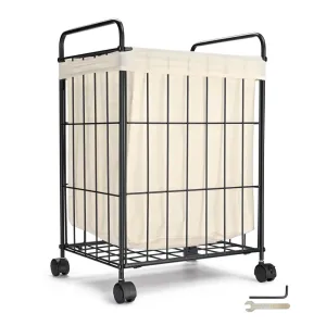 TheLAShop Rolling Laundry Basket Metal Canvas Clothes Hamper