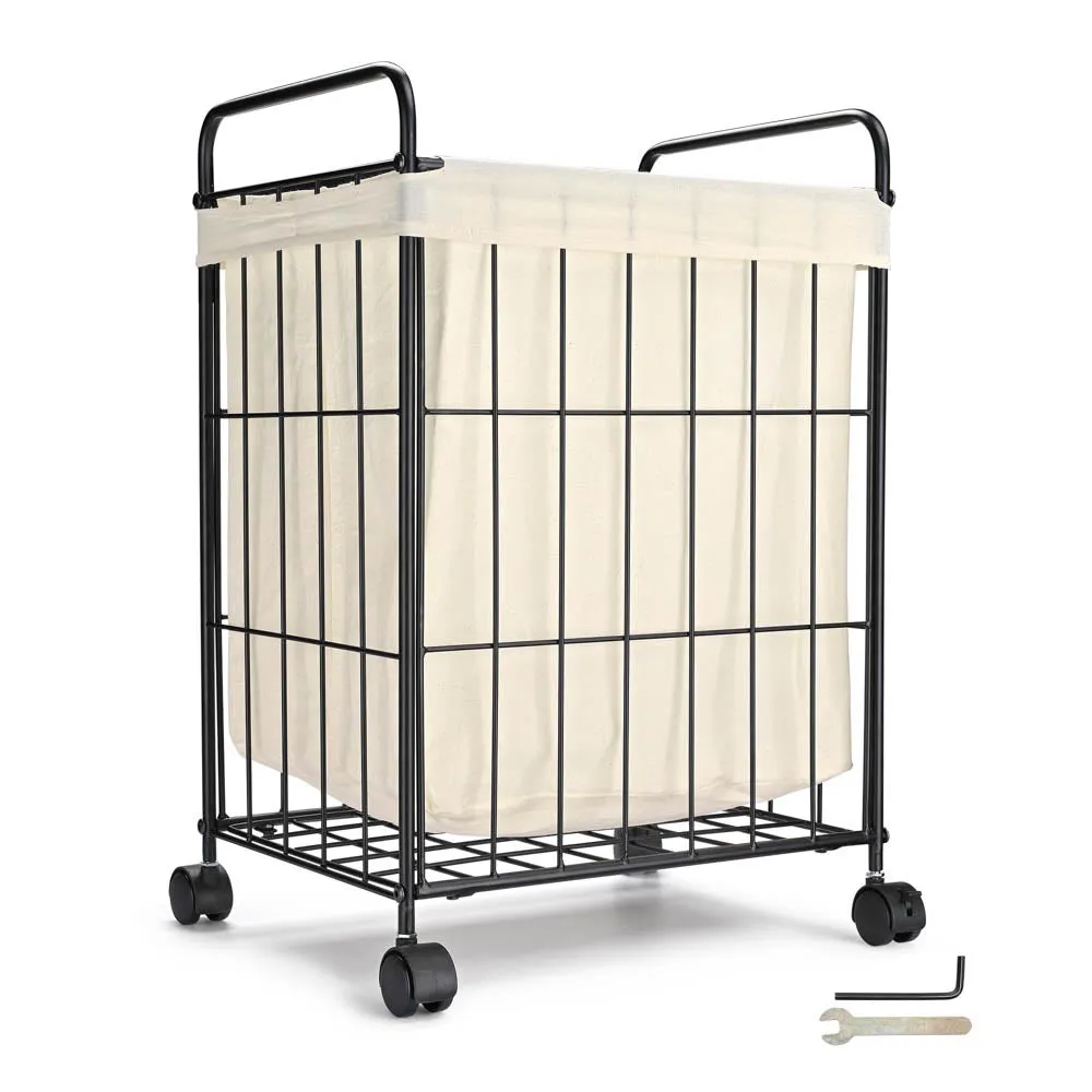 TheLAShop Rolling Laundry Basket Metal Canvas Clothes Hamper
