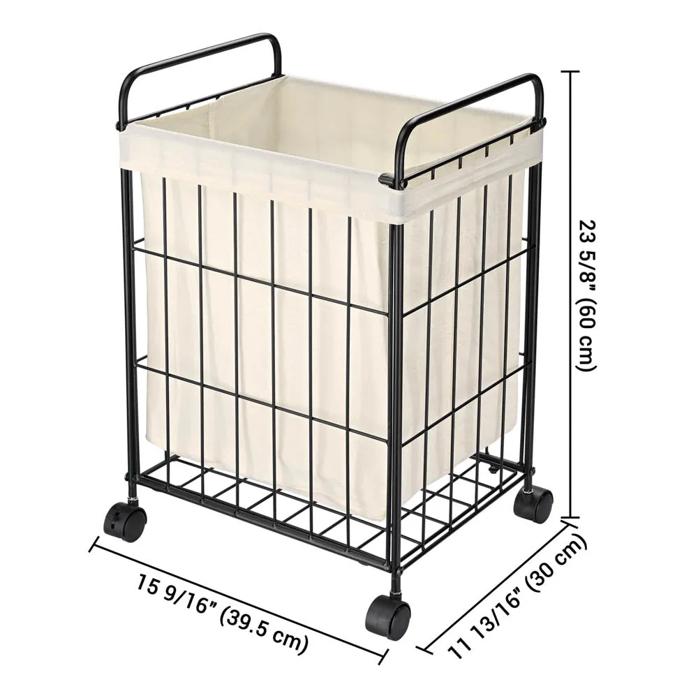 TheLAShop Rolling Laundry Basket Metal Canvas Clothes Hamper