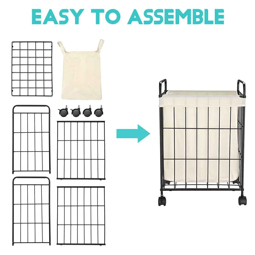 TheLAShop Rolling Laundry Basket Metal Canvas Clothes Hamper