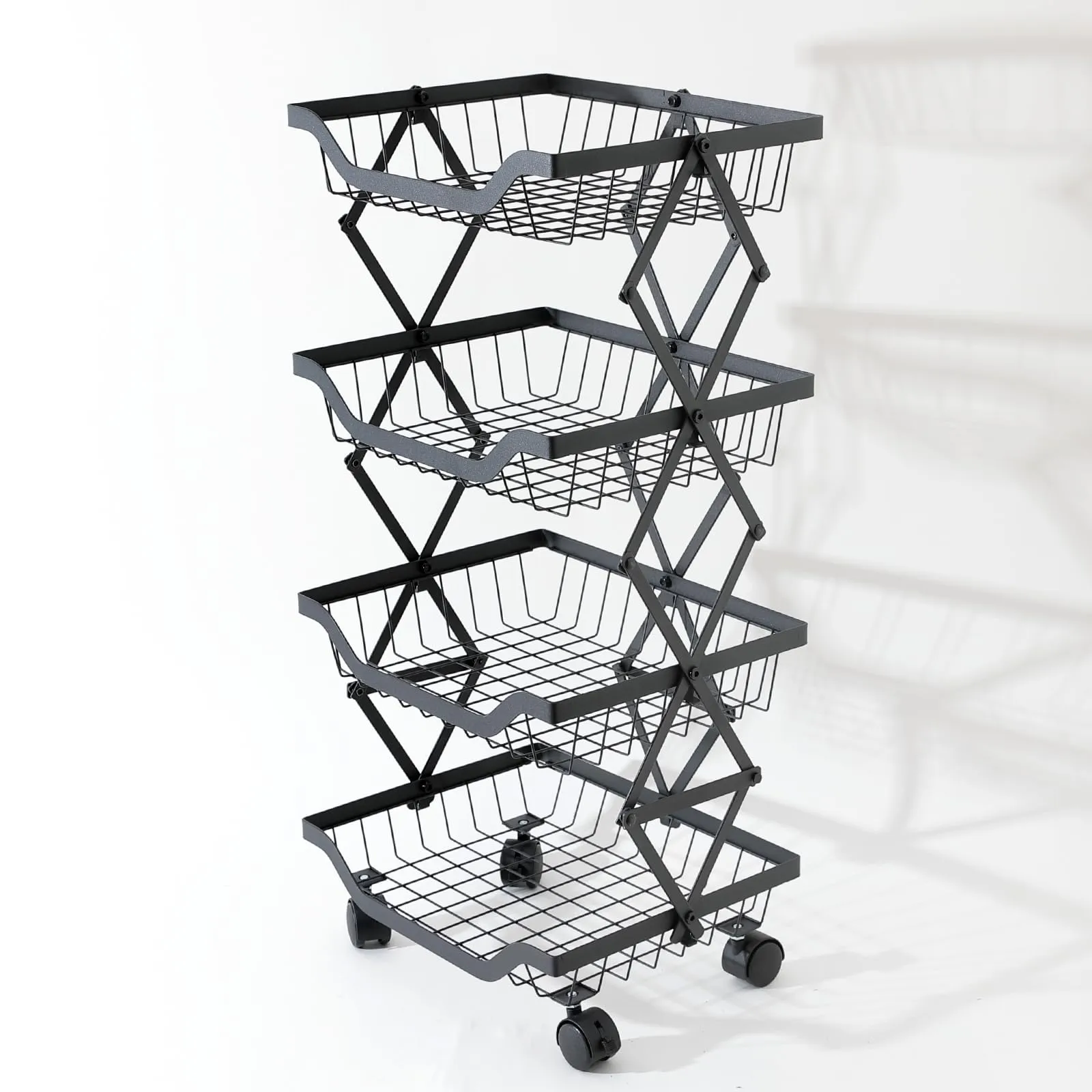 UMAI Collapsible Storage Organizer Baskets Four Layer | Kitchen Racks for Storage of Fruits & Vegetables | Foldable Storage | Kitchen Organizer Items and Storage | Black