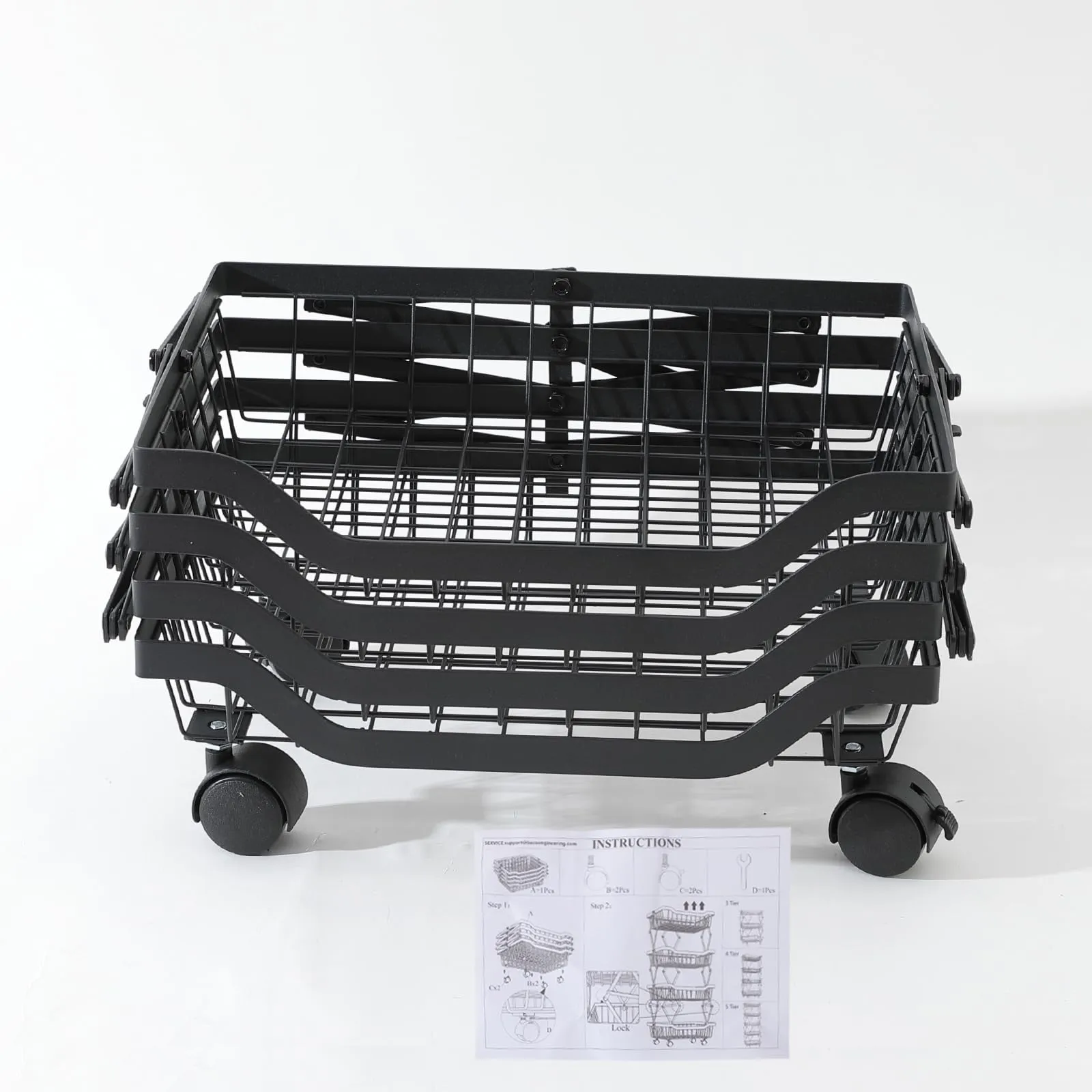 UMAI Collapsible Storage Organizer Baskets Four Layer | Kitchen Racks for Storage of Fruits & Vegetables | Foldable Storage | Kitchen Organizer Items and Storage | Black