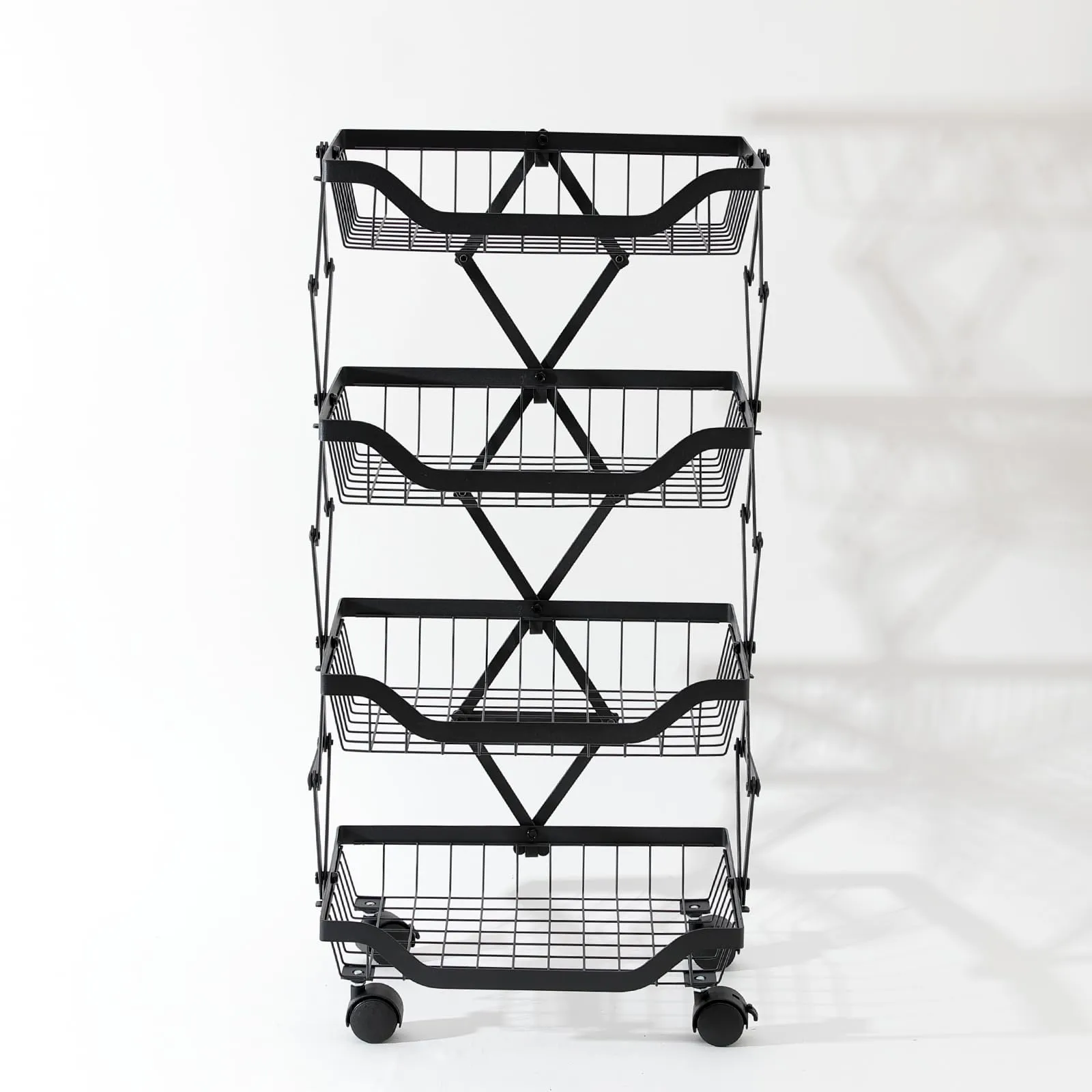 UMAI Collapsible Storage Organizer Baskets Four Layer | Kitchen Racks for Storage of Fruits & Vegetables | Foldable Storage | Kitchen Organizer Items and Storage | Black