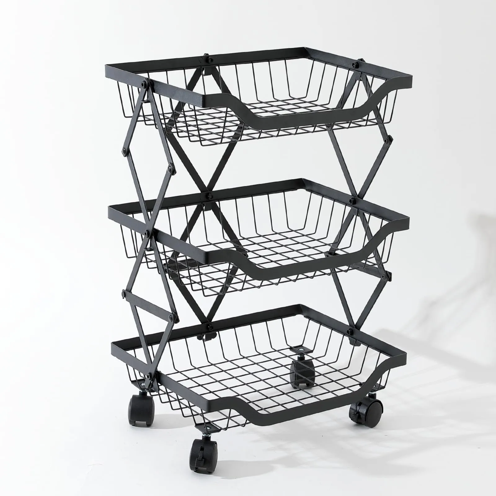 UMAI Collapsible Storage Organizer Baskets Three Layer | Kitchen Racks for Storage of Fruits & Vegetables | Foldable Storage | Kitchen Organizer Items and Storage | Black
