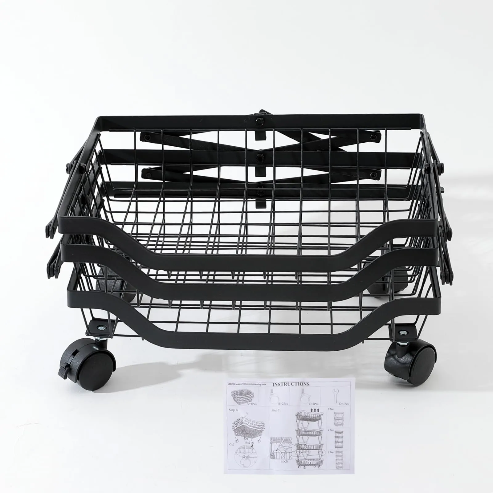 UMAI Collapsible Storage Organizer Baskets Three Layer | Kitchen Racks for Storage of Fruits & Vegetables | Foldable Storage | Kitchen Organizer Items and Storage | Black