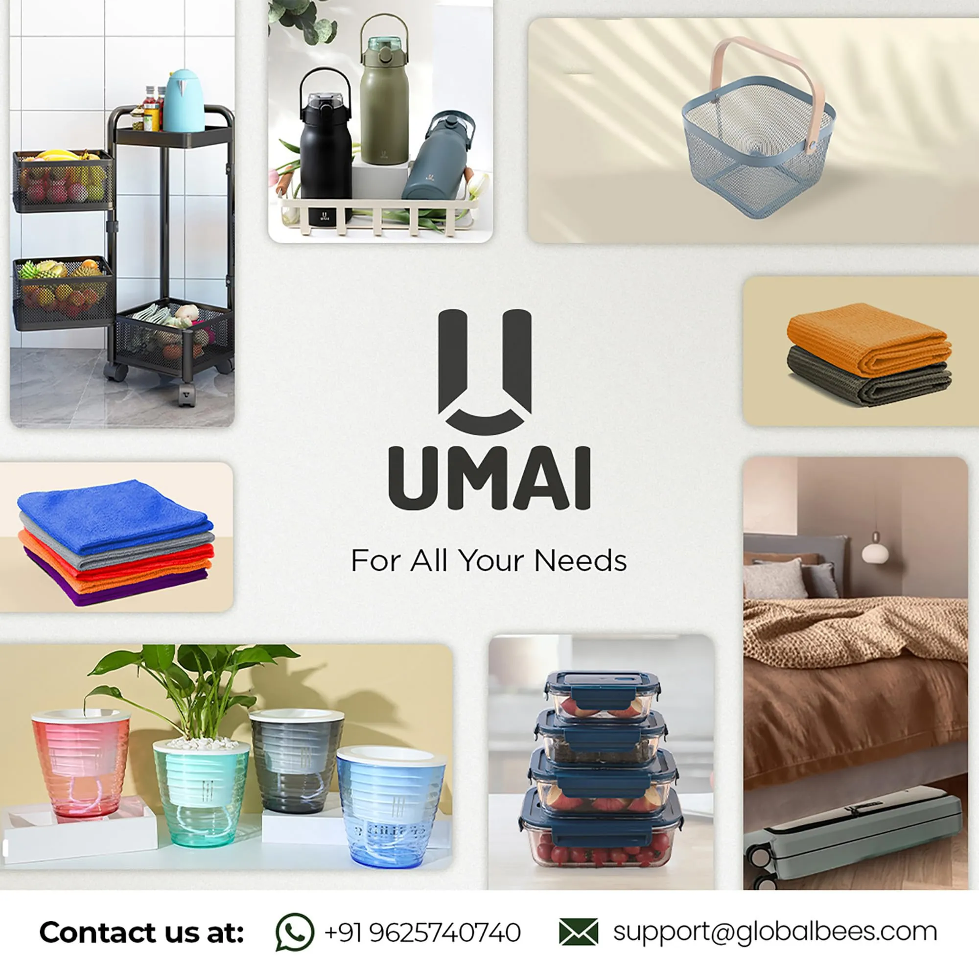 UMAI Metal Mesh Basket For Storage With Wooden Handle - White | Fruit Basket | Storage Baskets | Storage Organizer | Home Decor Items