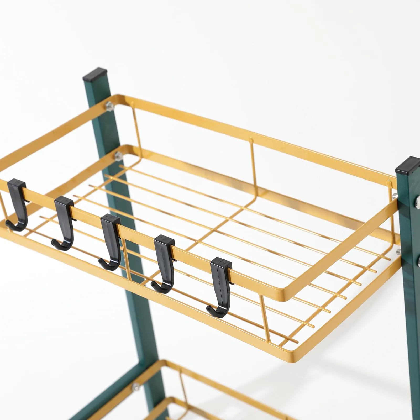 UMAI Trapezoidal Two-Layer Seasoning Rack | Wall Mounted Kitchen Storage Shelf Organizer for Spices and Other Kitchen Essentials | Space Saving Durable Seasoning Rack (Green Gold)