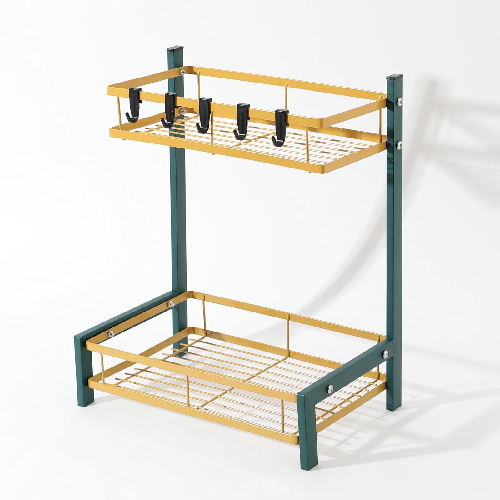 UMAI Trapezoidal Two-Layer Seasoning Rack | Wall Mounted Kitchen Storage Shelf Organizer for Spices and Other Kitchen Essentials | Space Saving Durable Seasoning Rack (Green Gold)
