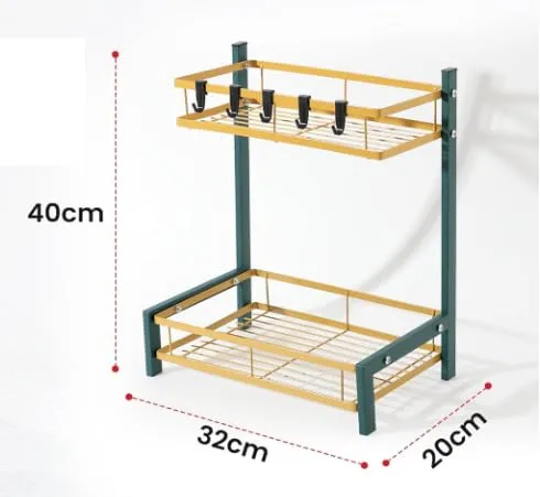 UMAI Trapezoidal Two-Layer Seasoning Rack | Wall Mounted Kitchen Storage Shelf Organizer for Spices and Other Kitchen Essentials | Space Saving Durable Seasoning Rack (Green Gold)