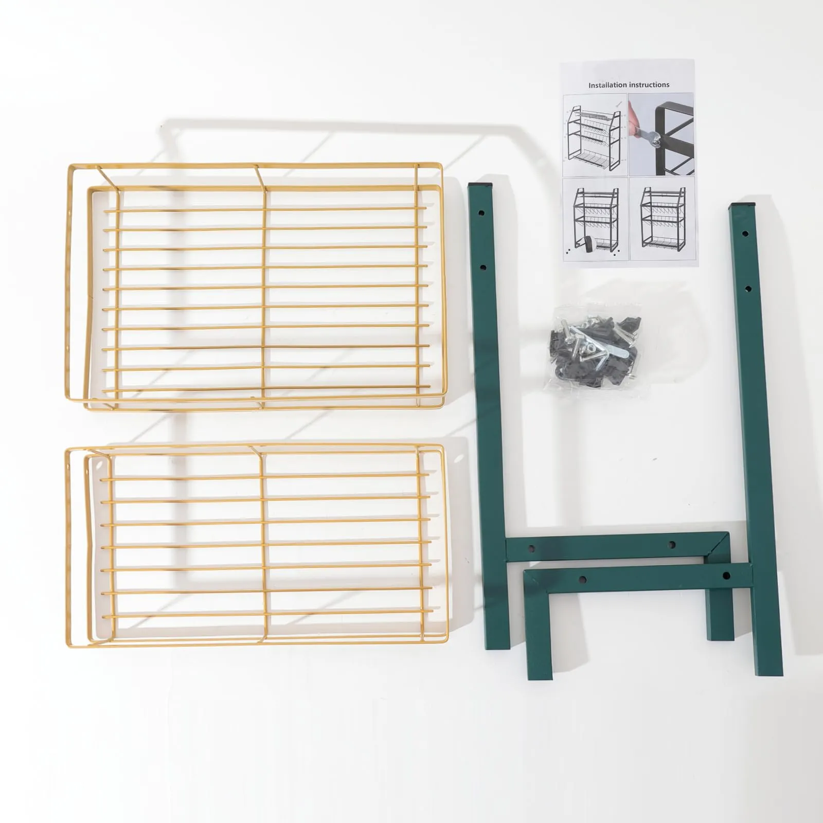 UMAI Trapezoidal Two-Layer Seasoning Rack | Wall Mounted Kitchen Storage Shelf Organizer for Spices and Other Kitchen Essentials | Space Saving Durable Seasoning Rack (Green Gold)