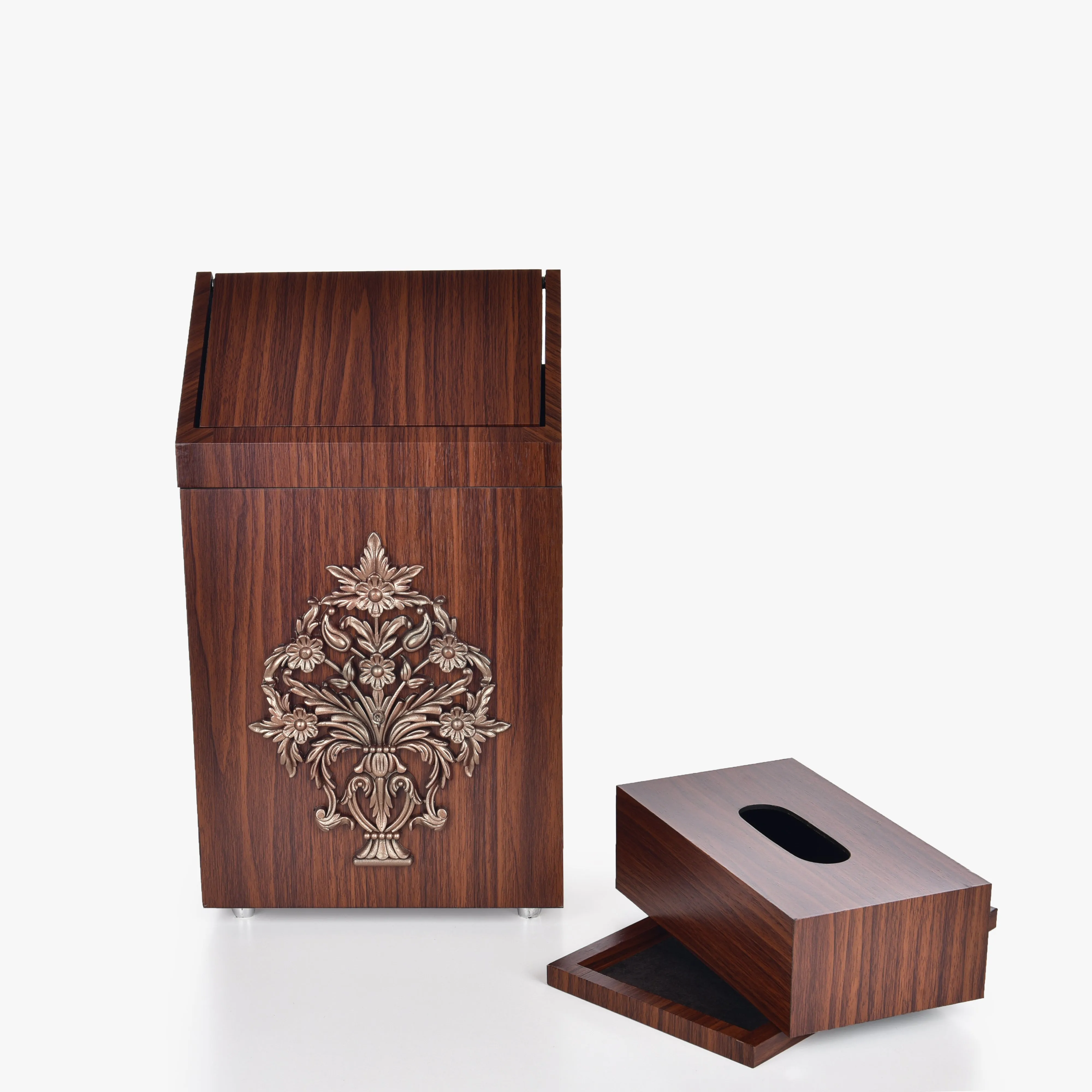 Wooden basket with tissue box