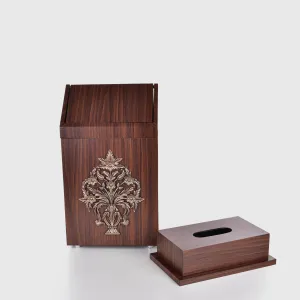 Wooden basket with tissue box